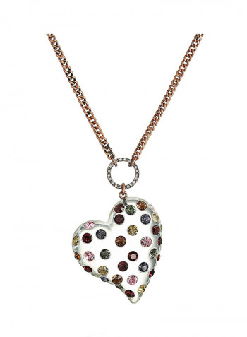 Confetti Mixed Stone Lucite Heart Long Pendant Necklace