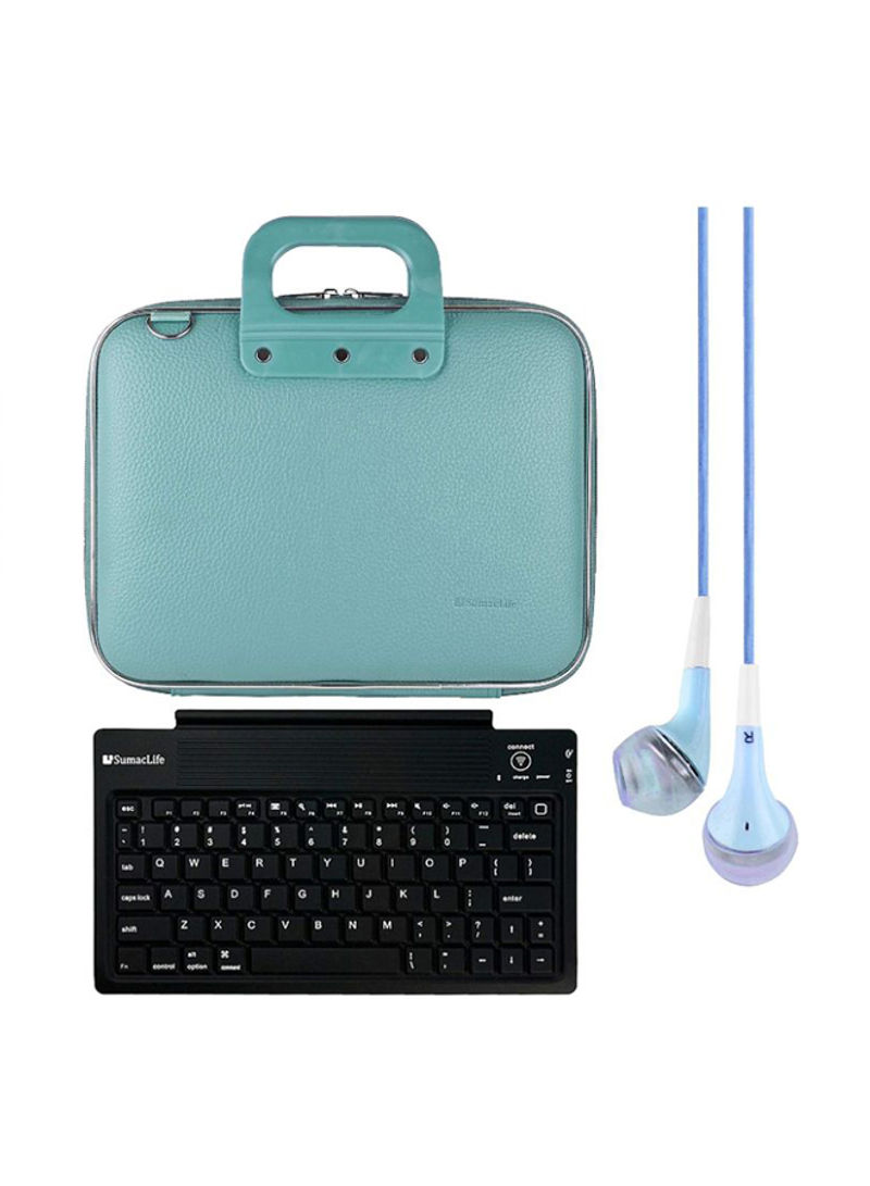Cady Protective Case For Samsung Tablet With Headphones And Wireless Keyboard Blue