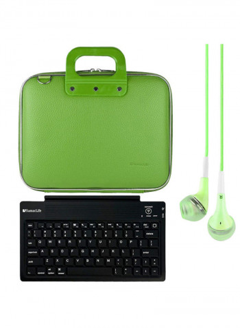 Cady Protective Case For Samsung Tablet With Headphones And Wireless Keyboard Green