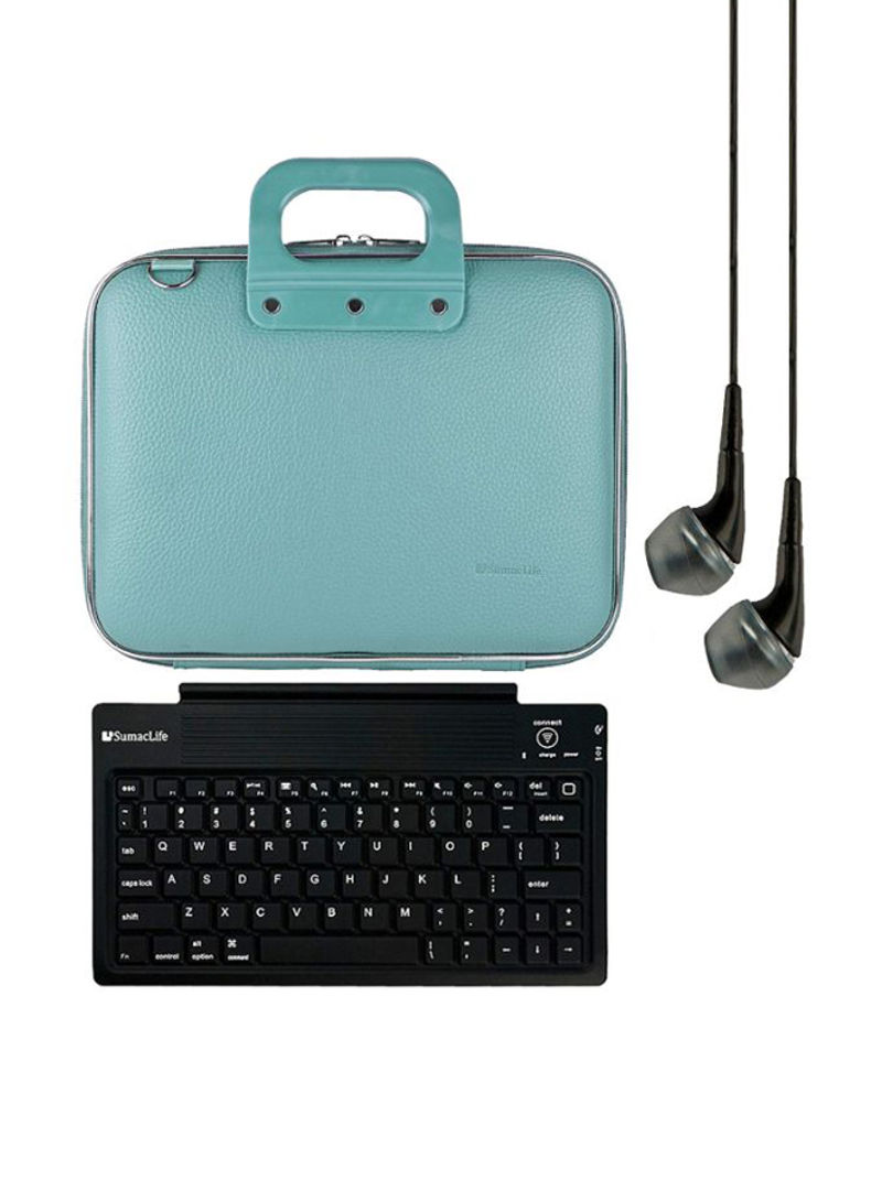 Cady Protective Case For Samsung Tablet With Headphones And Wireless Keyboard Blue