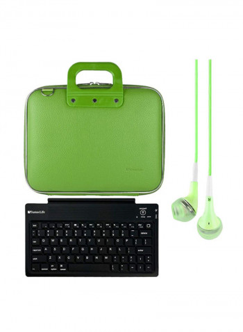 Cady Protective Case For Samsung Tablet With Headphones And Wireless Keyboard Green