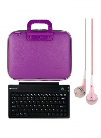 Cady Protective Case For Samsung Tablet With Headphones And Wireless Keyboard Purple