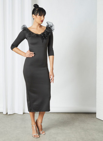 Ruffled Neck Dress Black