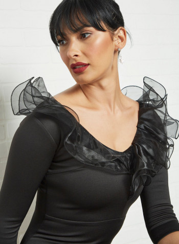 Ruffled Neck Dress Black