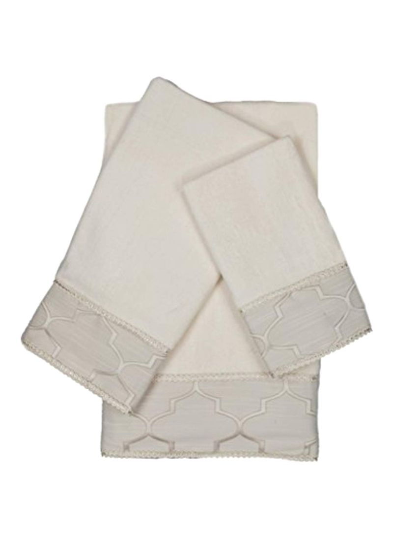 3-Piece Decorative Embellished Towel Set Ecru