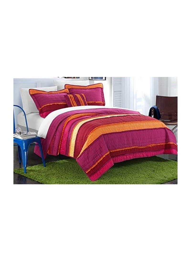 3-Piece Italica Ruffled Global Design Quilt Set Purple/Red/Yellow Twin