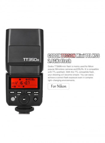 Thinklite TT350N Mini Wireless TTL Camera Flash Master And Slave Speedlite 16.5x6.5x8.7centimeter Black