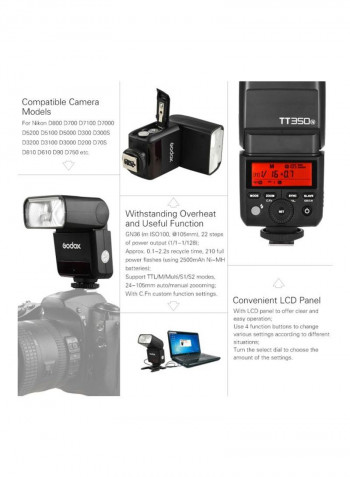 Thinklite TT350N Mini Wireless TTL Camera Flash Master And Slave Speedlite 16.5x6.5x8.7centimeter Black