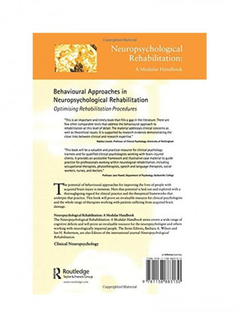 Behavioural Approaches In Neuropsychological Rehabilitation Paperback