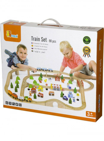 90-Piece Wooden Train Set