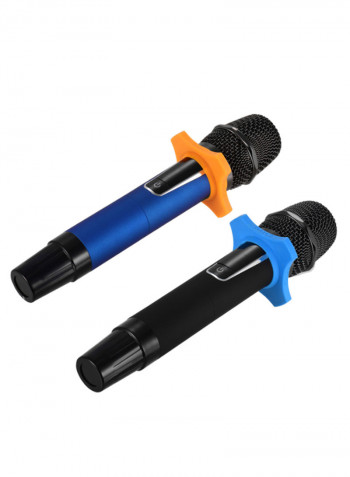 2-Piece Dual-Frequency Wireless Handheld Microphone Set With Receiver For Karaoke MI2040 Black/Blue