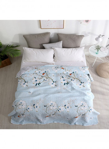 Floral Pattern Soft Blanket Cotton Blue 150x200centimeter
