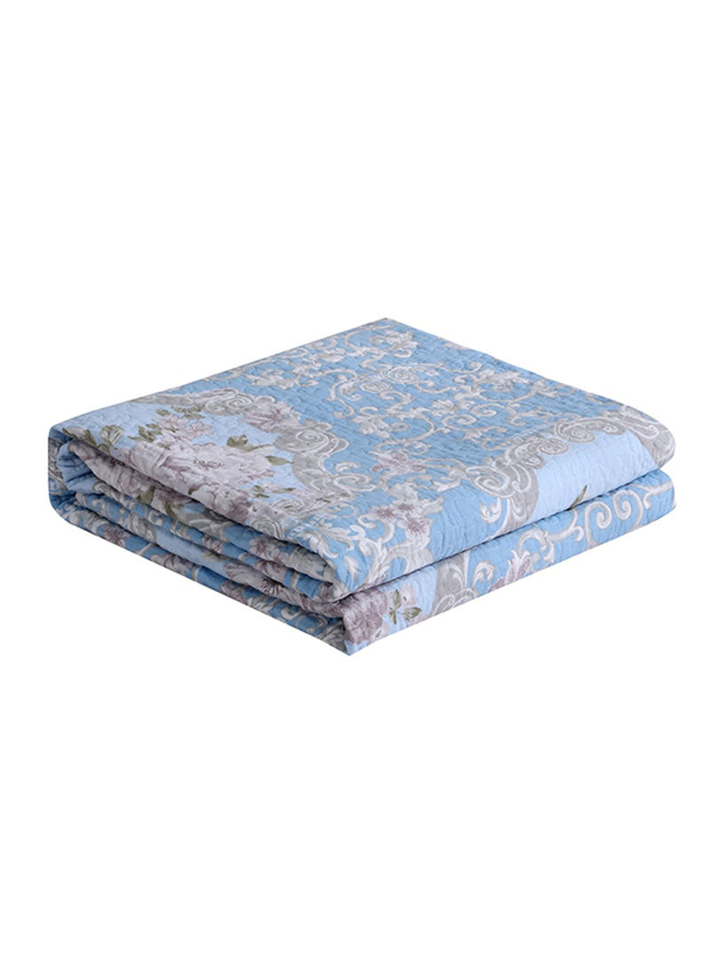Flower Pattern Soft Blanket Cotton Blue 150x200centimeter