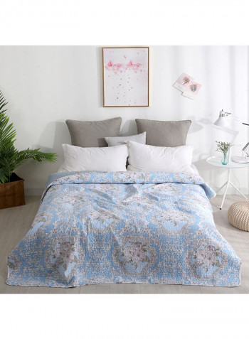 Flower Pattern Soft Blanket Cotton Blue 150x200centimeter