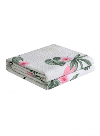 Leaf Pattern Soft Blanket Cotton White 150x200centimeter