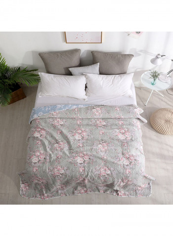 Soft Floral Printed Blanket Cotton Grey 150x200centimeter
