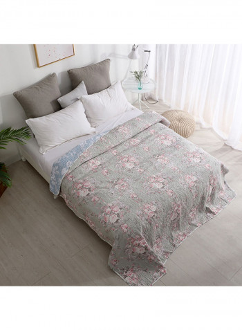 Soft Floral Printed Blanket Cotton Grey 150x200centimeter