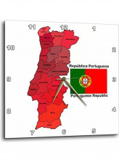 Flag And Map Of Portugal With All Districts Printed Wall Clock Multicolour 15x15x0.1inch
