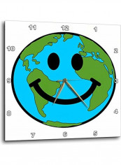 Happy Earth Smiley Face Printed  Wall Clock Green 15 x 15inch