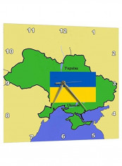 Map And Flag Of The Ukraine Picture Wall Clock Multicolour 15 x 15inch