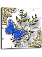 Blue Butterfly And Gold Accents Wall Clock Multicolour 15x15inch