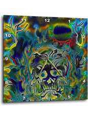 Trippy Colours Fire Skull Printed Wall Clock Multicolour 15x15x0.1inch