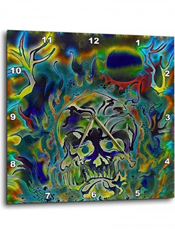 Trippy Colours Fire Skull Printed Wall Clock Multicolour 15x15x0.1inch