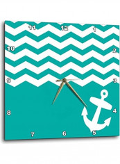 Chevron With Nautical Anchor Wall Clock Green/White 15x15inch