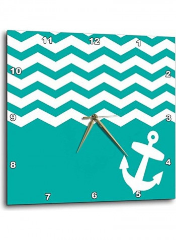 Chevron With Nautical Anchor Wall Clock Green/White 15x15inch