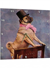 Pug In Top Hat Wall Clock Multicolour 15x15inch