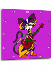 Cat Playing Guitar Themed Wall Clock Multicolour