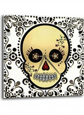 Sugar Skull Themed Wall Clock Multicolour