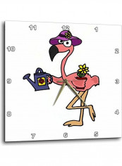 Pink Flamingo Gardening Cartoon Wall Clock Pink/White 15 X 15inch