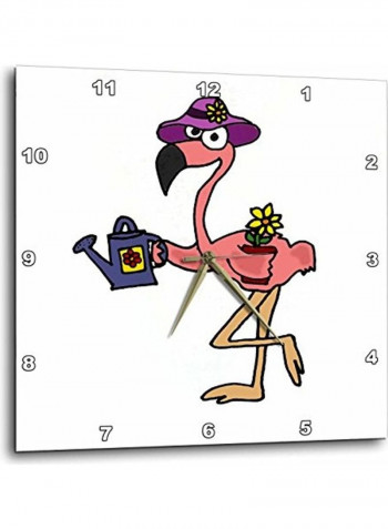 Pink Flamingo Gardening Cartoon Wall Clock Pink/White 15 X 15inch