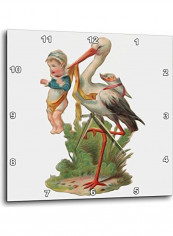 Vintage Victorian Faux Oil Painting Effect Stork With Baby Boy Wall Clock Multicolour 15 X 15inch