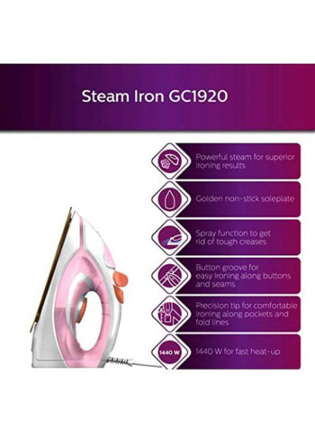 2-Piece EasySpeed Steam Iron 1440 Watts 180 ml 1440 W GC1920/28 + GC1905 White/Blue/Pink