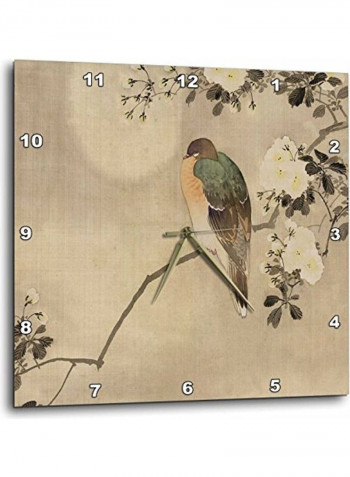 Bird On Floral Branch Wall Clock Multicolour 13x13inch