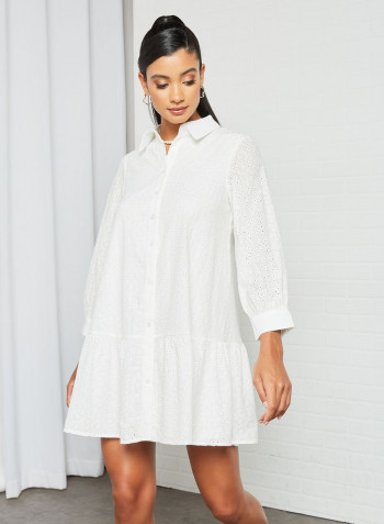 Schiffli Shirt Dress White
