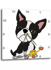 Boston Terrier With Chicken Toy Printed Analog Wall Clock Multicolour 15x15inch