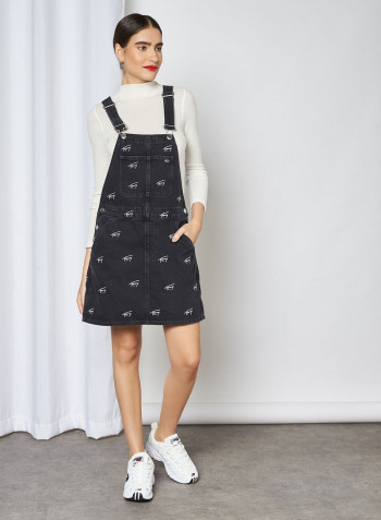Signature Embroidery Denim Dungaree Dress Save Fa Critter Black Rigid