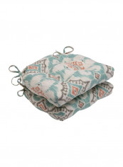 2-Piece Kantha Surf Reversible Chair Pad Set Blue/Grey/Beige 16x15.5x4inch