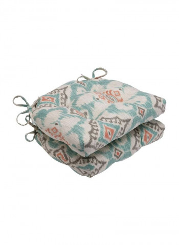 2-Piece Kantha Surf Reversible Chair Pad Set Blue/Grey/Beige 16x15.5x4inch