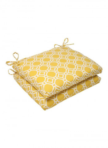 Set Of 2 Printed Seat Cushion Yellow/White 18.5x16x3inch