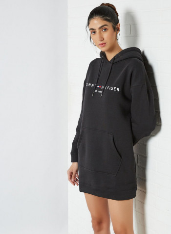 Essential Hooded Sweat Dress Black