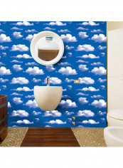 Nature Print Sky Cloud Plant Waterproof Home Wall Paper Blue 5x0.45meter