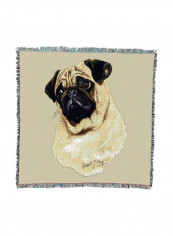 Pug Woven Throw Blanket Wit Beige/Black