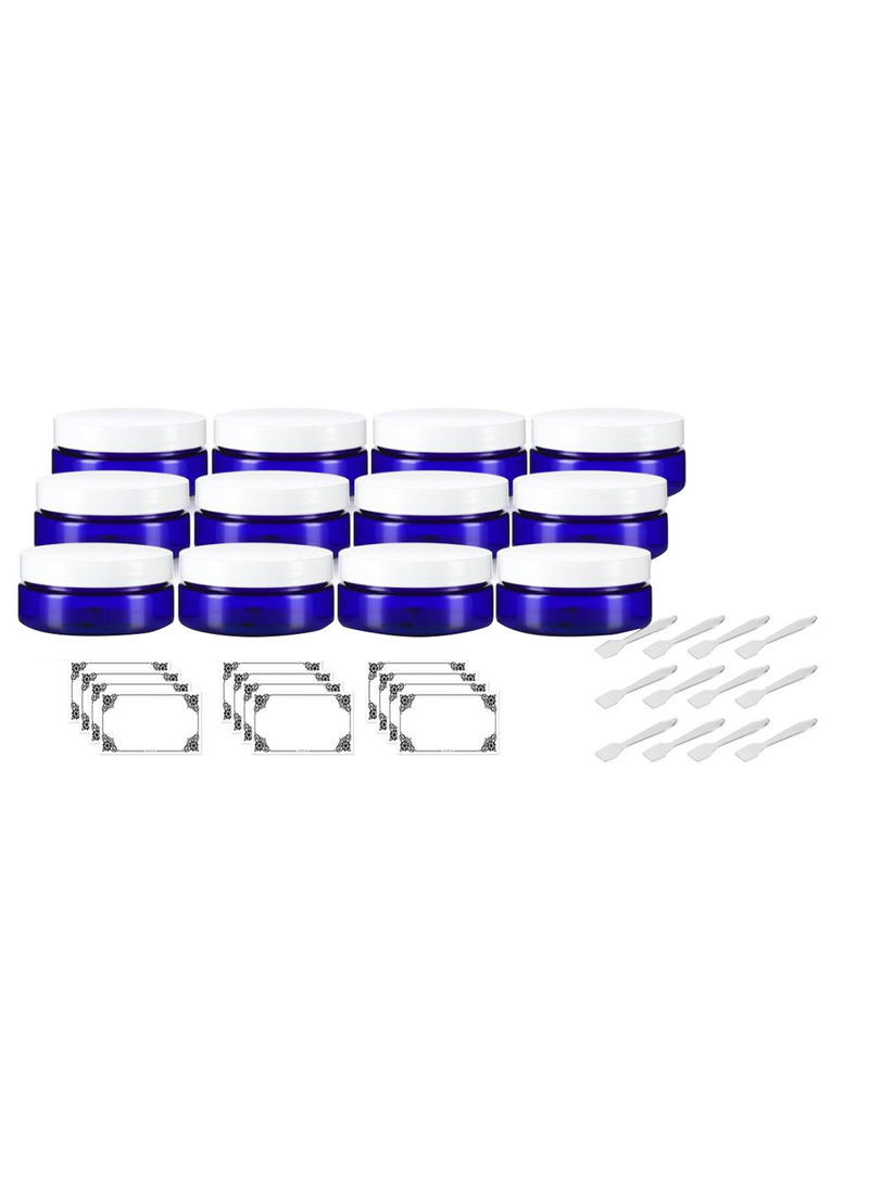 12-Piece Low Profile Refillable Jar With Spatula And Label Set Cobalt Blue/White