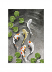 Japanese Koi In Pond Art Canvas Painting Multicolour 40x60centimeter