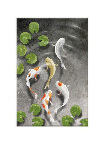 Japanese Koi In Pond Art Canvas Painting Multicolour 40x60centimeter