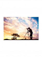 Photographer With Tripod On Sunset On Canvas Painting Multicolour 60x40centimeter